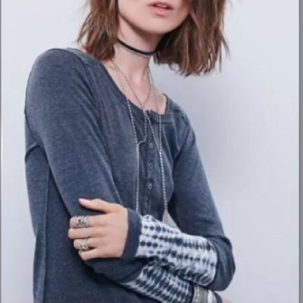 Free People We the Free Tie Dye Washed Cuff Henley